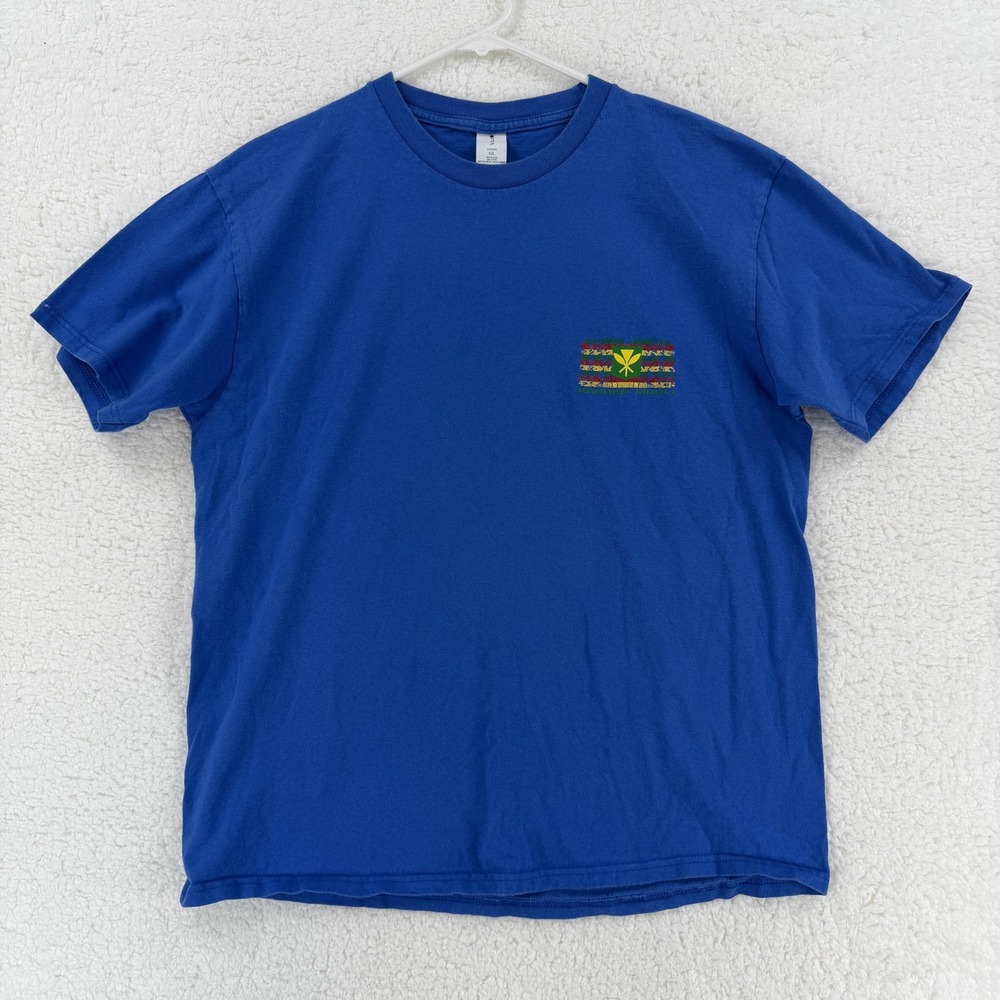 Kanaka‎ Maoli Shirt Mens Large Blue Hawaiian Flag Graphic Tee T-Shirt Cotton